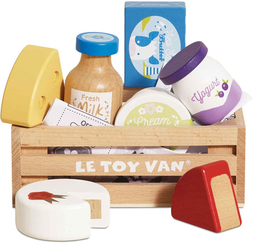 Le Toy Van - Pretend Play Food - Wooden Cheese and Dairy Crate