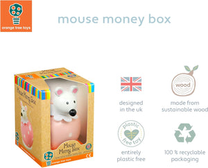 Orange Tree Toys Pink Mouse Money Box - Piggy Bank