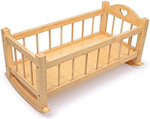 Gamez Galore - Natural Wooden Doll's Rocking Cradle Crib