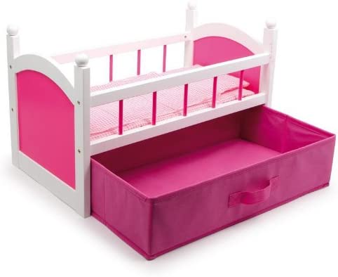 Gamez Galore - Doll's Wooden Cot With Pink Bedding & Storage Drawer