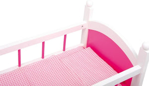 Gamez Galore - Doll's Wooden Cot With Pink Bedding & Storage Drawer