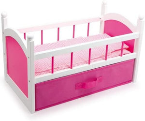 Gamez Galore - Doll's Wooden Cot With Pink Bedding & Storage Drawer
