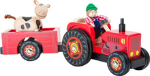 Load image into Gallery viewer, Legler Small Foot Wooden Farm Tractor with Trailer Farmer Cow