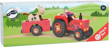Load image into Gallery viewer, Legler Small Foot Wooden Farm Tractor with Trailer Farmer Cow