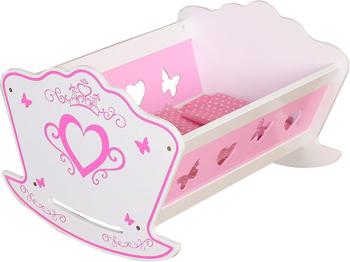 Gamez Galore Pink & White Wooden Doll's Rocking Cradle